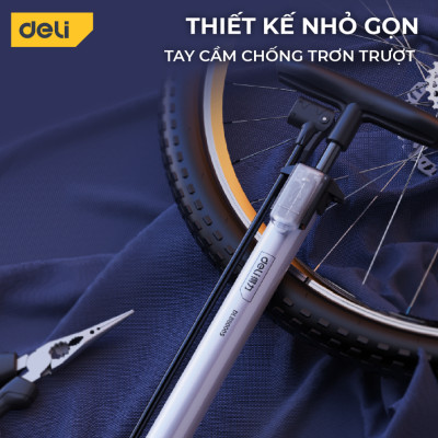 Bơm Xe Đạp Xe Máy Deli Tools Tích Hợp Đồng Hồ Áp Suất Tối Đa 160psi Nhỏ Gọn Dễ Dàng Mang Theo Mọi Nơi DL880005