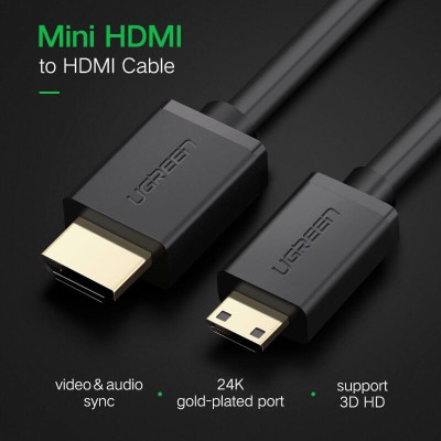 Ugreen UG10117HD108TK 2M màu Đen Cáp chuyển đổi Mini HDMI sang HDMI thuần đồng - HÀNG CHÍNH HÃNG