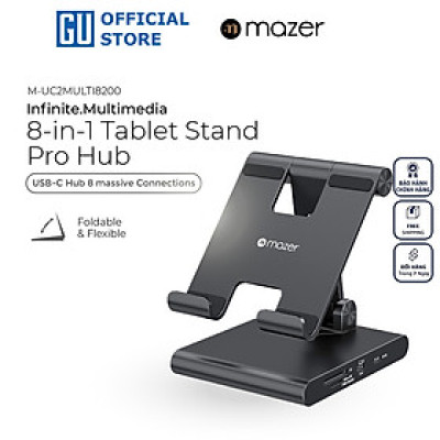 Bộ Chuyển Đổi Mazer Infinite Multimedia 8 in 1 Với Giá Đỡ Máy Tính Bảng Có Thể Gấp Gọn 8 Cổng Đa Năng Hàng Chính Hãng
