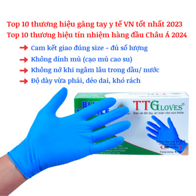 Găng Tay Cao Su Y Tế Size L Không Bột Nitrile TTGLOVES Màu Xanh (100 Chiếc) 