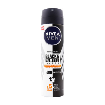 Xịt khử mùi ngăn vệt ố vàng cho nam Nivea Men Invisible Black & White (150ml)