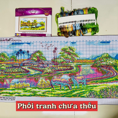 Tranh thêu chữ thập Miền quê Thanh Bình LV3031, kích thước 100 x 50 cm