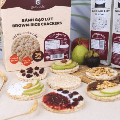 Bánh gạo lứt mầm ST25 GUfoods - Giàu chất xơ và GABA tự nhiên, Không chiên dầu, Không đường, Lành mạnh, Phù hợp Eat clean, Ăn vặt healthy, Thực dưỡng, Tập Gym, Thuần chay