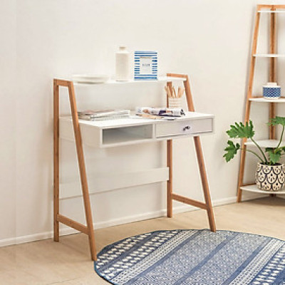 Bàn làm viêc,bàn học có kệ màu trắng / tự nhiên #9183-NWH