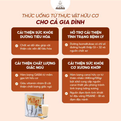 Sữa Hạt Millet 700g x4 Hộp (2.8kg) Vị Kê Tự Nhiên Cho Trẻ Từ 3 Tuổi & Người Lớn Sữa Hữu Cơ Bổ Sung Dinh Dưỡng Toàn Diện