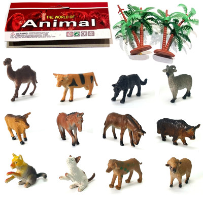 Bộ sưu tập 12 đồ chơi mô hình động vật nuôi trong trang trại kèm cây trang trí (4-7cm)