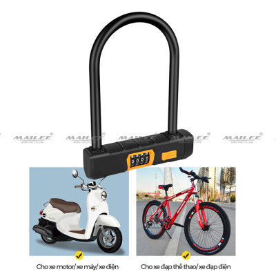 Khóa Chữ U Chống Trộm Cho Xe Máy/ Xe Điện/ Xe Đạp U-0511 Hợp Kim Thép Vỏ PVC - Khóa Mã 4 Số + Cáp Thép 1m2 (tùy chọn) - Mai Lee