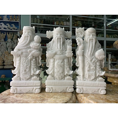 Bộ Tượng Tam Đa (Phúc Lộc Thọ) Đá Cẩm Thạch Trắng - cao 30cm
