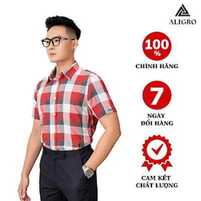 Áo sơ mi nam ngắn tay ALIGRO kẻ caro, cotton cao cấp, kháng khuẩn form slim vừa công sở thời trang trẻ trung ALGS-C58