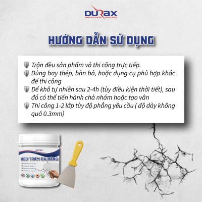 Keo Vá Tường DURA 650 Gram Trám Trét Vết Nứt Khe Hở Tường - Chống Mốc Ẩm Làm Sạch Tường