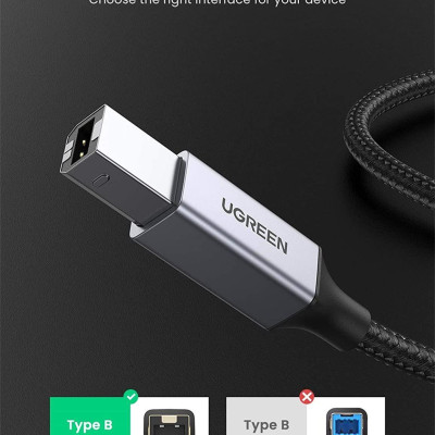 Ugreen UG80804US369TK 3M đầu nhôm dây bọc lưới chống nhiễu cáp máy in màu Đen 2.0 USB A sang B - HÀNG CHÍNH HÃNG
