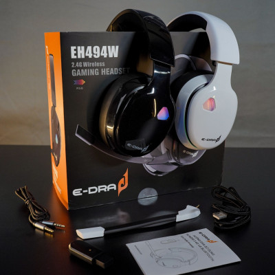 Tai nghe chơi game không dây chụp tai E-dra EH494W - Bass to - Led RGB - Kết nối 3 chế độ - Hàng chính hãng