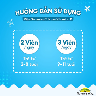 Canxi + Vitamin D cho trẻ 2-11 tuổi Gummies Calcium Vitamin D Nature