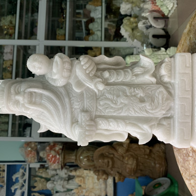 Bộ Tượng Tam Đa (Phúc Lộc Thọ) Đá Cẩm Thạch Trắng - cao 30cm