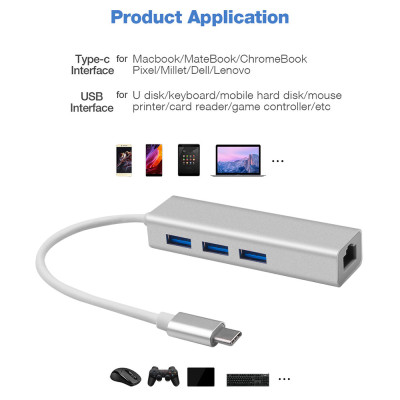 Hub Adapter chuyển đổi Type c sang 3 cổng USB 3.0 và cổng LAN RJ45 vỏ nhôm