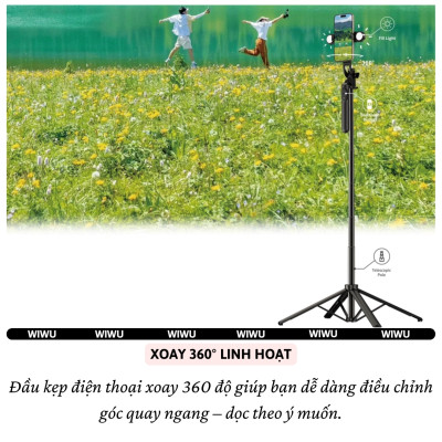 Gậy chụp ảnh selfie tự sướng kiêm tripod 4 chân khung nhôm, đèn Flash trợ sáng hiệu WlWU Wi-SEO12 - Tích hợp remote control bluetooth, Xoay 360 độ, thân nhôm, kéo dài 1,8m, chắc chắn, bền bỉ, gập gọn, pin sạc type C cho iPhone Oppo Samsung- Hàng nhập khẩu