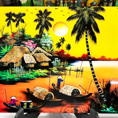 Tranh sơn mài - ĐỒNG QUÊ VIỆT NAM -Hàng xuất khẩu size 30x40 cm