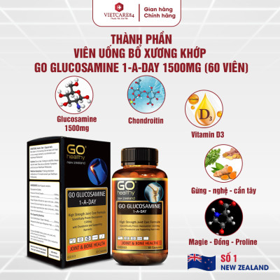 Bộ sản phẩm chăm sóc xương khớp: Viên Xương Khớp GO GLUCOSAMINE 1-A-DAY ; 2 Canxi hữu cơ New Zealand Nutri Seaweed Calcium
