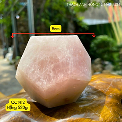 Thạch anh hồng 12 mặt 8cm NHASAN QC1412 Hút vượng khí nặng 520gr