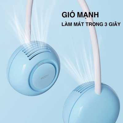 Quạt mini đeo cổ không cánh Rockspace sạc tích điện, dùng liên tục 5h có 3 chế độ gió - Hàng chính hãng