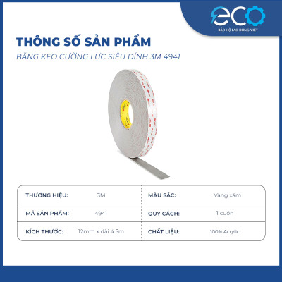Băng keo cường lực siêu dính 3M 4941 (12mm x dài 4.5m) màu xám