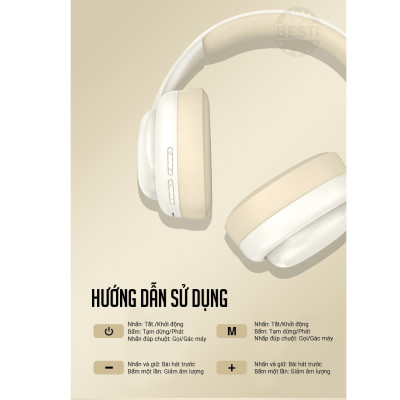 Tai Nghe Bluetooth Chụp Tai , Headphone Không Dây Bluetooth Có Mic Đàm Thoại Tiện Lợi, Pin Cực Khỏe Bluetooth 5.1 Cao Cấp - Hàng Chính Hãng Besti