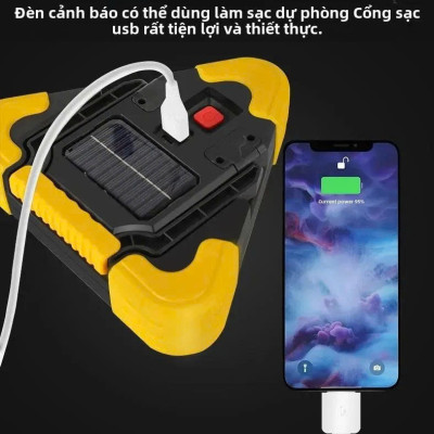 Đèn Cảnh Báo Tam Giác SOS LED COB Pin 6400mAh Sạc Năng Lượng Mặt Trời Cho Xe Đường Dài Tàu Thuyền Biển Báo Công Trình