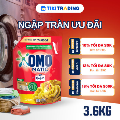 Túi Nước Giặt Omo Matic Comfort Cho Máy Giặt Cửa Trên Hương Tinh Dầu Thơm Xoáy Bay Vết Bẩn, Hương Thơm Bền Lâu 3.6Kg