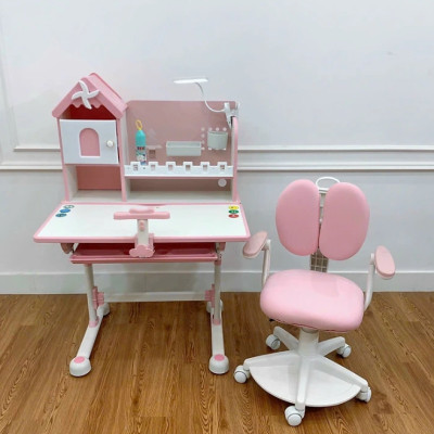 Bộ bàn ghế học sinh tiểu học có giá sách chống gù, chống cận, tay quay, chỉnh góc đến 60 độ CTF10 Tundo