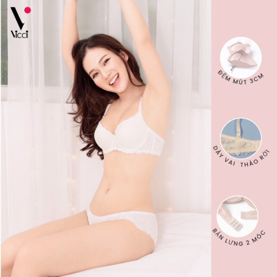 [BST mới] Áo lót ren nữ nâng ngực đệm mút dày 3cm Vicci AV.02 cúp xéo có gọng siêu nâng ngực, dây vai có thể tháo rời, chất liệu ren dệt mềm mịn, họa tiết hoa tinh tế