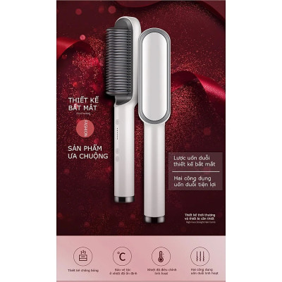 Lược Điện Chải Tóc, Công Suất 45W, Giúp Tóc Bồng Bềnh, Óng Mượt; Làm Xoăn, Duỗi Thẳng Dễ Dàng, Có Đèn Cảnh Báo Nhiệt Độ, Tăng Giảm Nhiệt Độ Dễ Dàng- Hàng Chính Hãng 