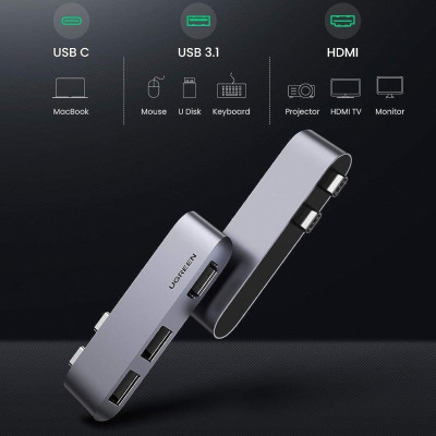 Ugreen UG10914CM415TK chỉ dành riêng cho Macbook Bộ chuyển đổi 2 cổng USB type C sang 1 x HDMI 4K60Hz + 2 x USB 3.0 - HÀNG CHÍNH HÃNG