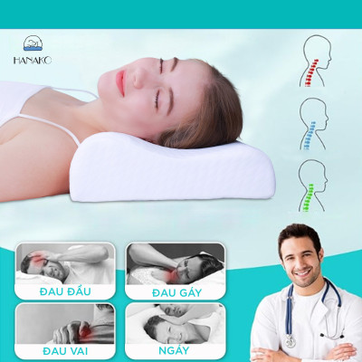 Gối ngủ chống đau vai gáy công thái học HANAKO nội địa nhật, chất liệu mút cô đặc cao cấp