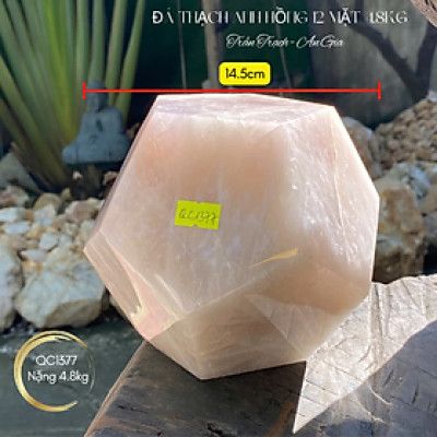 Đá thạch anh hồng 12 mặt 4.8kg đường kính 14.5cm, mặt cạnh 9.6cm NHASAN QC1377 