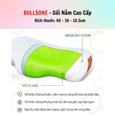Gối đầu cao cấp Bullsone Hàn Quốc HQGD04 chất liệu Aircell Vetagel - Hàng Chính Hãng
