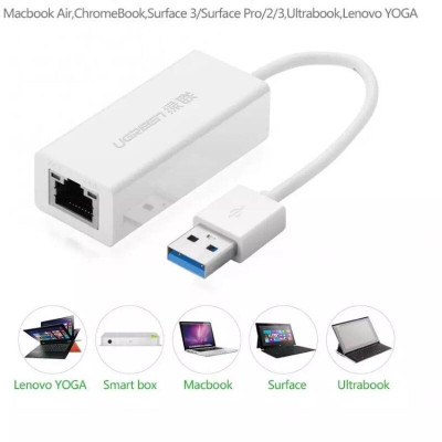 Ugreen UG20255CR111TK 15CM màu Trắng Cáp chuyển đổi USB 3.0 sang cổng LAN RJ45 tốc độ 1000Mbps vỏ nhựa - HÀNG CHÍNH HÃNG