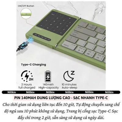 Bàn phím gấp gọn di động không dây bluetooth V5.2 tích hợp trackpad & phím số hiệu Nillkin Cube Pocket - Nhỏ gọn, mỏng nhẹ, phím tắt thông minh, hỗ trợ Androids & iOS, gõ thoải mái cho iPad cho iPhone, máy tính bảng, cho macbook, laptop - hàng nhập khẩu