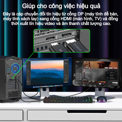 Cáp chuyển DisplayPort (DP) sang HDMI 4K@60Hz Choetech XDH01 dài 2m (Hàng chính hãng)