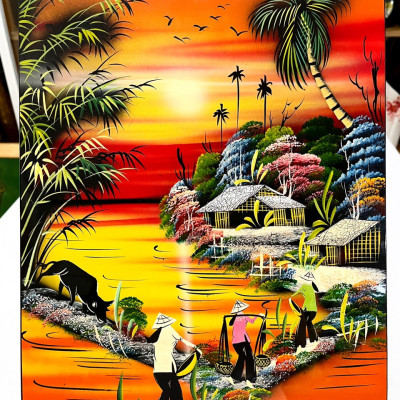 Tranh sơn mài - ĐỒNG QUÊ VIỆT NAM -Hàng xuất khẩu size 30x40 cm