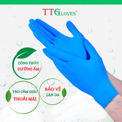 Găng Tay Cao Su Y Tế Size S Không Bột Nitrile TTGLOVES Màu Xanh (100 Chiếc) 