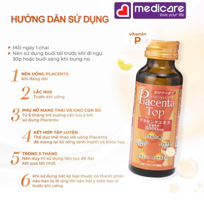 Nước uống SHINNIPPAI Placenta Top 5000mg Hỗ Trợ Đẹp Da Hộp 10 lọ