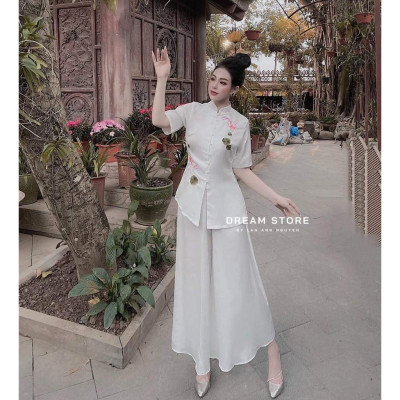 Đồ Lam Nữ Đi Chùa SJ14 Trang Nhã Kín Đáo Dành Cho Phật Tử THÊU CÁ THỦ CÔNG