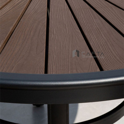 Bàn ăn sân thượng tròn 1m TE2041-100A Nội thất Capta Bàn nhà hàng ngoài trời mặt gỗ nhựa polywood chân nhôm cho 4 đến 6 ghế ngồi