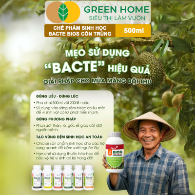 Chế Phẩm Sinh Học Bacte Bios Côn Trùng, Green Home, Chai 500ml, Từ Thảo Mộc, Hiệu Lực Nhanh Mạnh