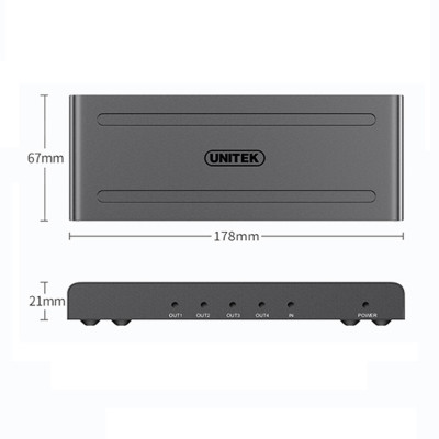 SOAIY Bộ Chia HDMI 1 Ra 4 Hỗ Trợ 4K 30Hz Và Hiển Thị 3D UNITEK V131A - Hàng Nhập Khẩu