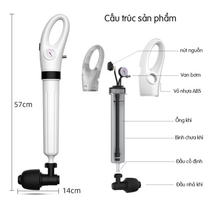 Dụng cụ thông tắc bồn cầu, cống bằng khi nén áp lực siêu mạnh