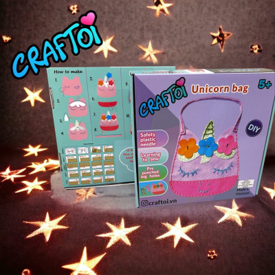 KIM NHỰA Bộ Thủ Công Trẻ Tự Làm Thú Bông 5+ UNICORN BAG Craftoi Felt Sewing toy prepunched holes plastic needle