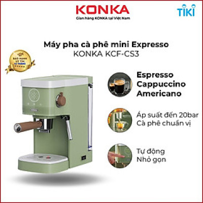 Máy pha cà phê espresso Konka KCF-CS3 20bar tích hợp đánh bọt sữa, pha cà phê viên nén 2 trong 1 tiện lợi, tặng kèm temper - Hàng nhập khẩu