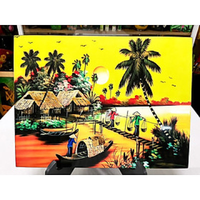 Tranh sơn mài - ĐỒNG QUÊ VIỆT NAM -Hàng xuất khẩu size 30x40 cm