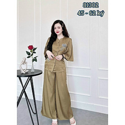 Đồ Bộ Lam Đi Chùa Chất Vải Lụa Xước Có Hình Thêu 0813